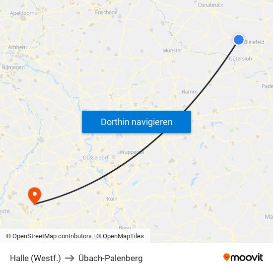 Halle (Westf.) to Übach-Palenberg map