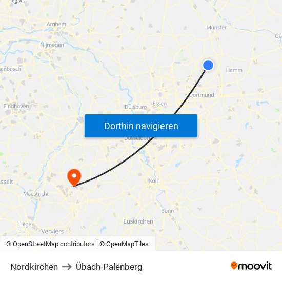 Nordkirchen to Übach-Palenberg map