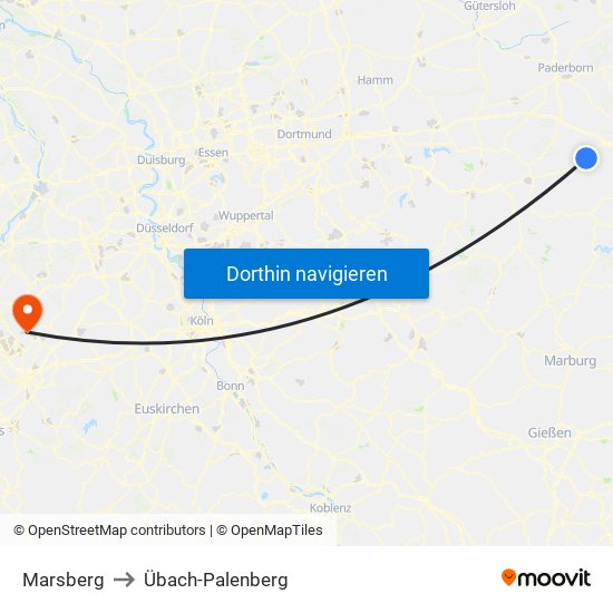 Marsberg to Übach-Palenberg map