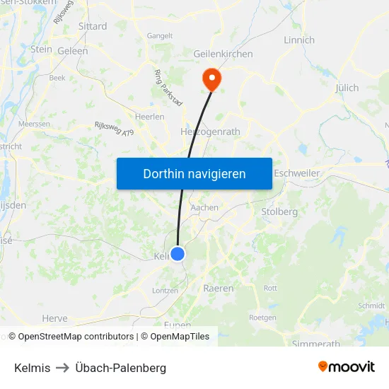 Kelmis to Übach-Palenberg map