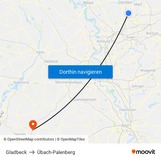 Gladbeck to Übach-Palenberg map