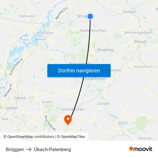 Brüggen to Übach-Palenberg map