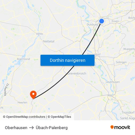 Oberhausen to Übach-Palenberg map