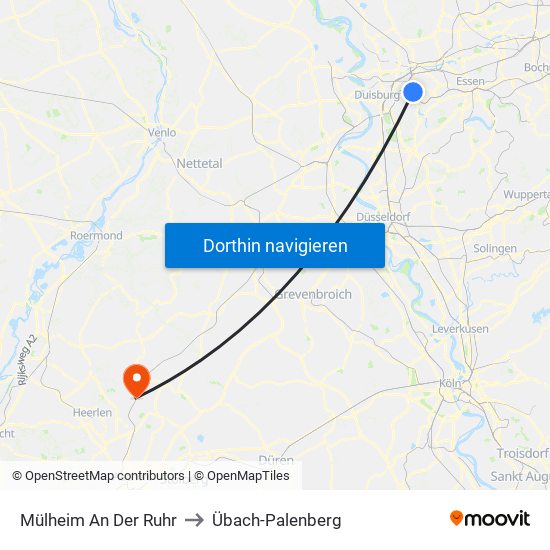 Mülheim An Der Ruhr to Übach-Palenberg map