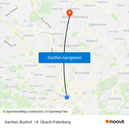 Aachen, Bushof to Übach-Palenberg map