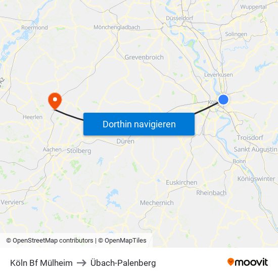 Köln Bf Mülheim to Übach-Palenberg map