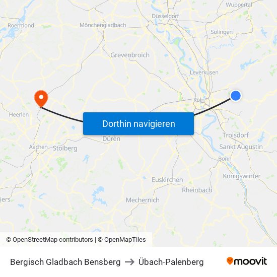 Bergisch Gladbach Bensberg to Übach-Palenberg map