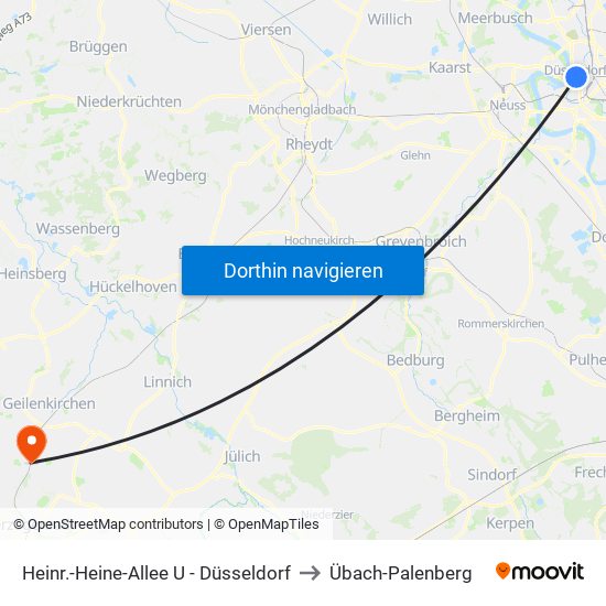 Heinr.-Heine-Allee U - Düsseldorf to Übach-Palenberg map