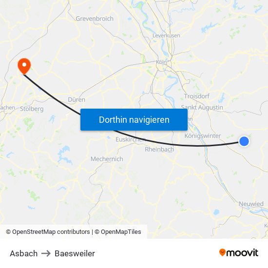 Asbach to Baesweiler map