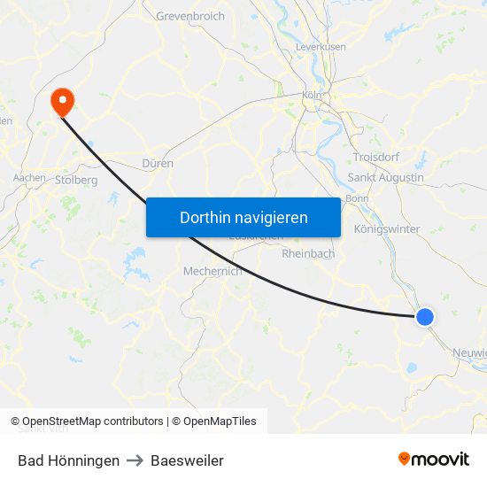 Bad Hönningen to Baesweiler map