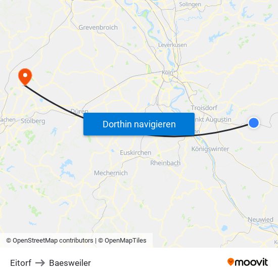 Eitorf to Baesweiler map