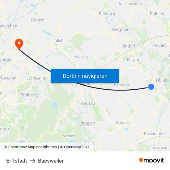 Erftstadt to Baesweiler map