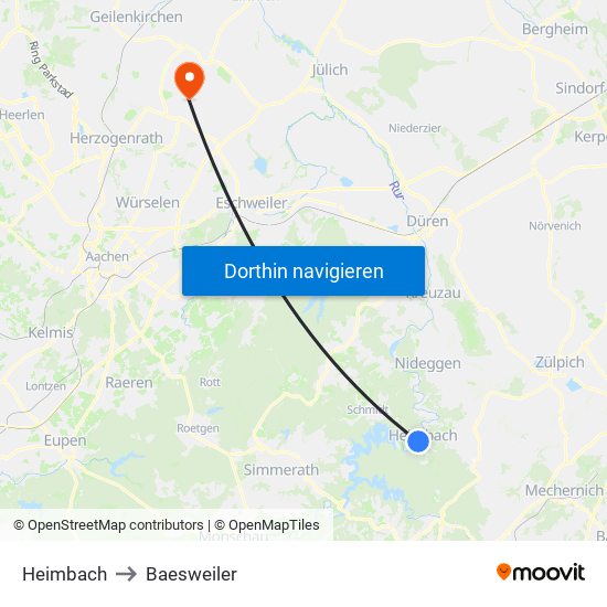 Heimbach to Baesweiler map