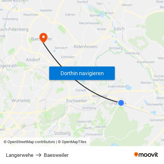 Langerwehe to Baesweiler map