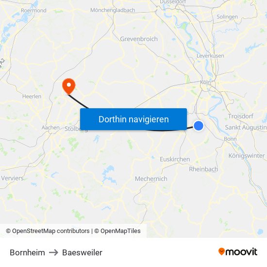 Bornheim to Baesweiler map