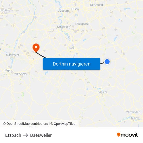 Etzbach to Baesweiler map