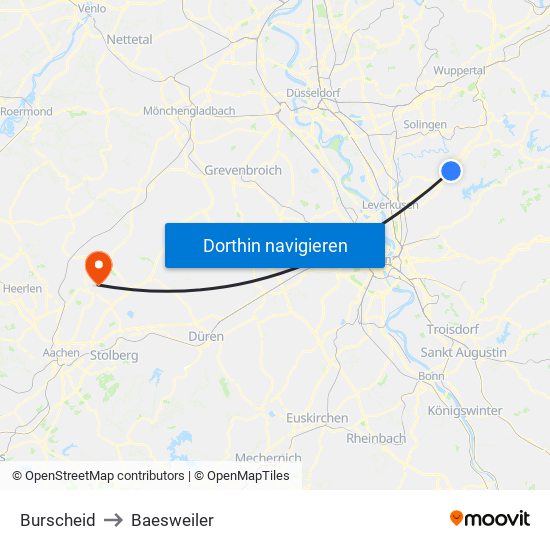 Burscheid to Baesweiler map