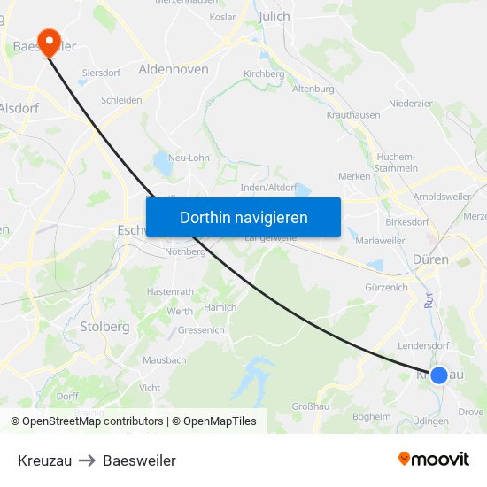 Kreuzau to Baesweiler map