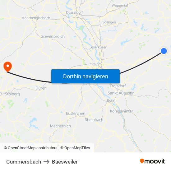 Gummersbach to Baesweiler map