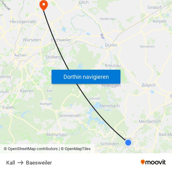Kall to Baesweiler map