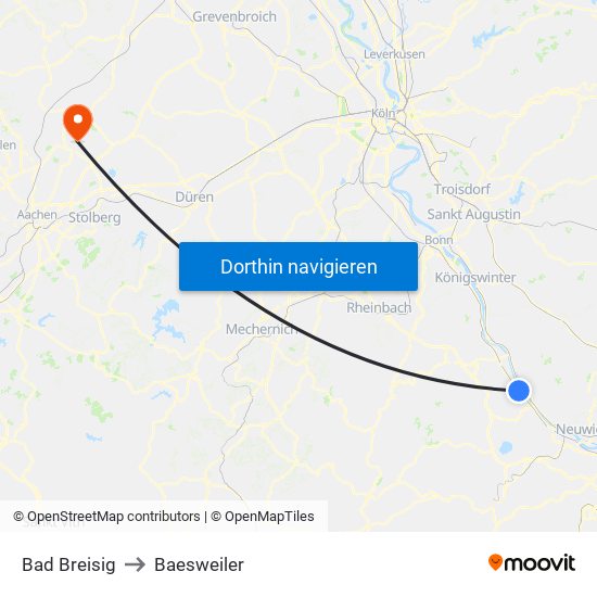 Bad Breisig to Baesweiler map