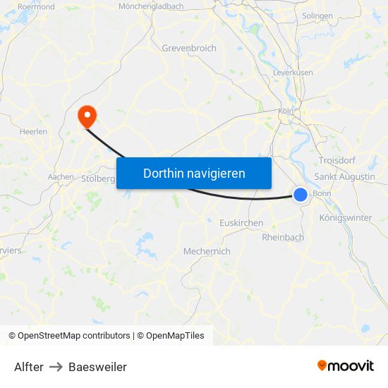 Alfter to Baesweiler map