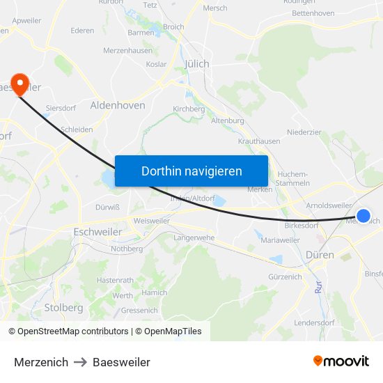 Merzenich to Baesweiler map