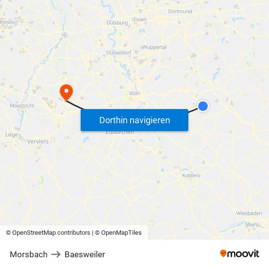 Morsbach to Baesweiler map