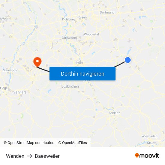 Wenden to Baesweiler map