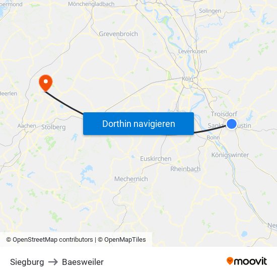 Siegburg to Baesweiler map