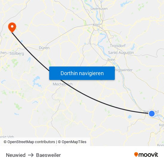 Neuwied to Baesweiler map