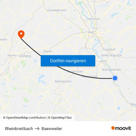 Rheinbreitbach to Baesweiler map