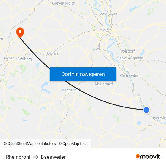 Rheinbrohl to Baesweiler map