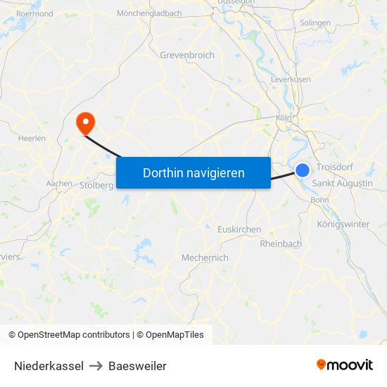 Niederkassel to Baesweiler map