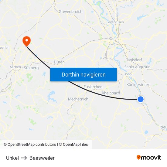 Unkel to Baesweiler map