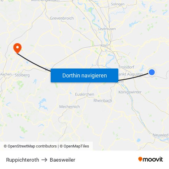 Ruppichteroth to Baesweiler map