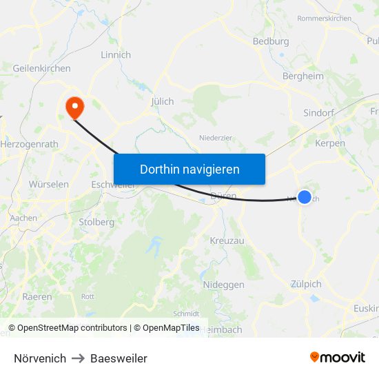 Nörvenich to Baesweiler map
