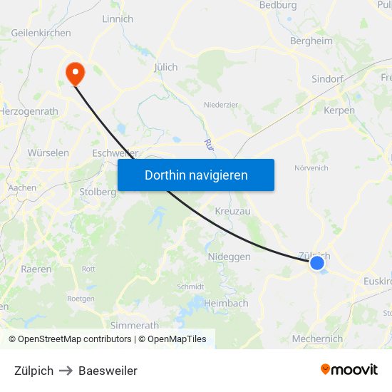 Zülpich to Baesweiler map