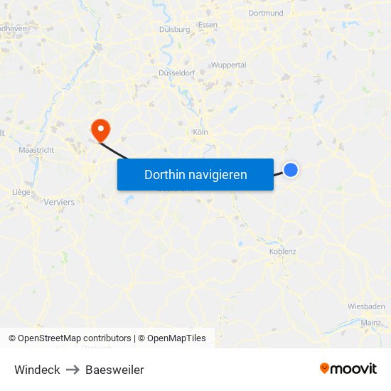 Windeck to Baesweiler map