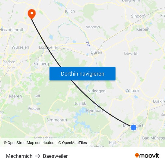 Mechernich to Baesweiler map