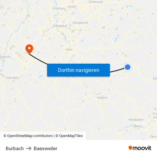 Burbach to Baesweiler map