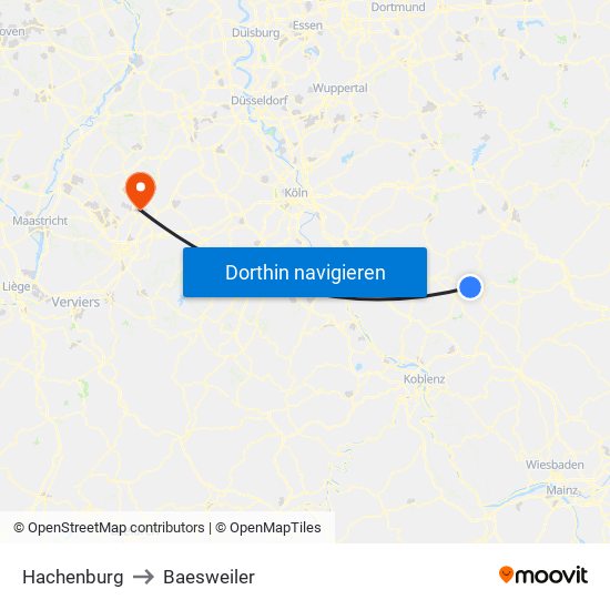 Hachenburg to Baesweiler map