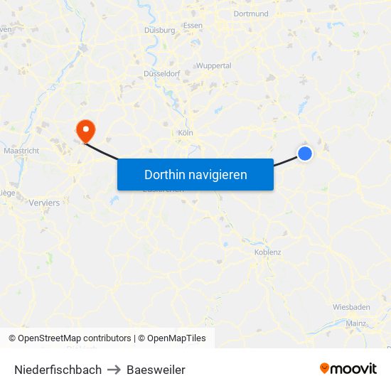 Niederfischbach to Baesweiler map