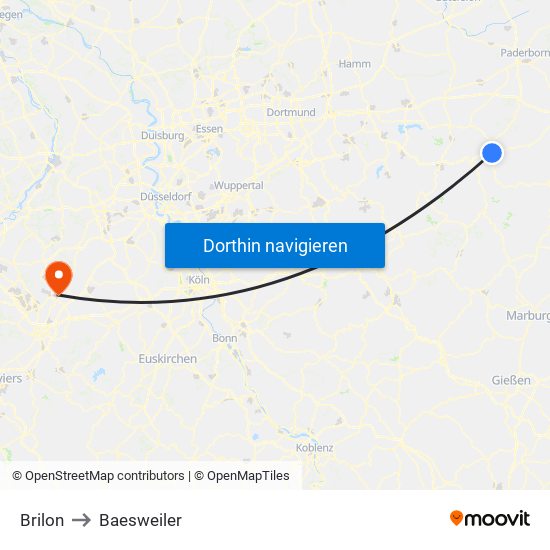 Brilon to Baesweiler map