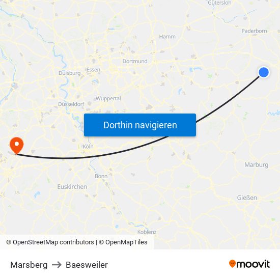 Marsberg to Baesweiler map