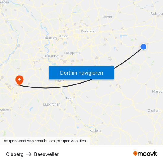 Olsberg to Baesweiler map