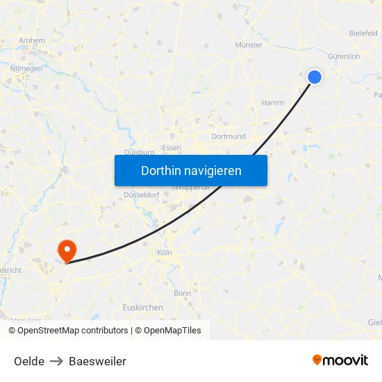 Oelde to Baesweiler map