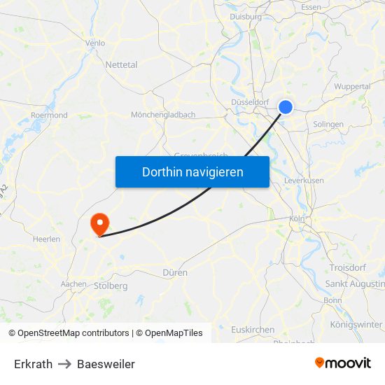 Erkrath to Baesweiler map