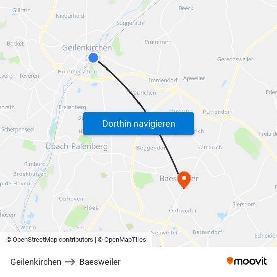 Geilenkirchen to Baesweiler map