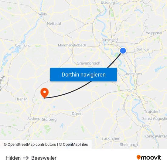 Hilden to Baesweiler map